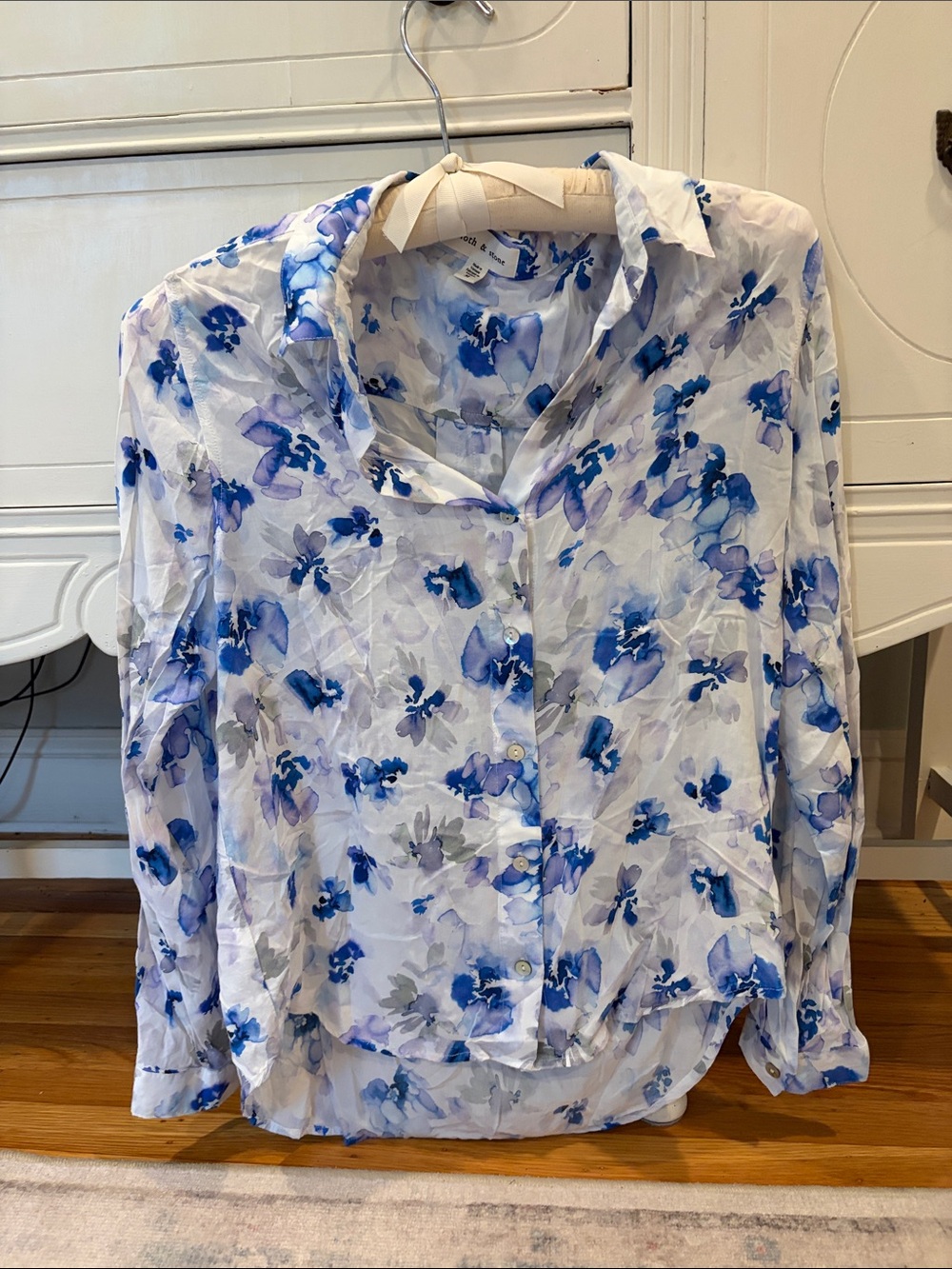 cloth & stone White Button-Down Shirt with Blue Floral Print